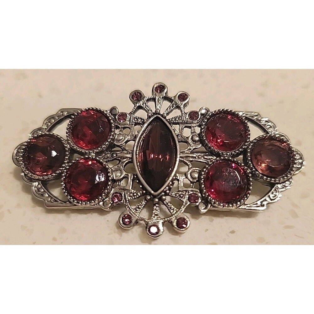 Vintage Red and Pink CZECH STYLE Crystal Glass Rhinestone Brooch Etched Backing - Picture 8 of 13